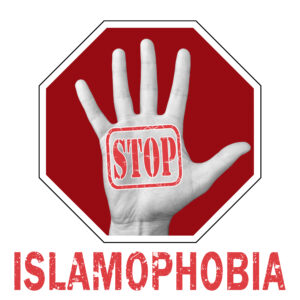 stop islamophobia conceptual illustration open hand with text stop islamophobia global social problem