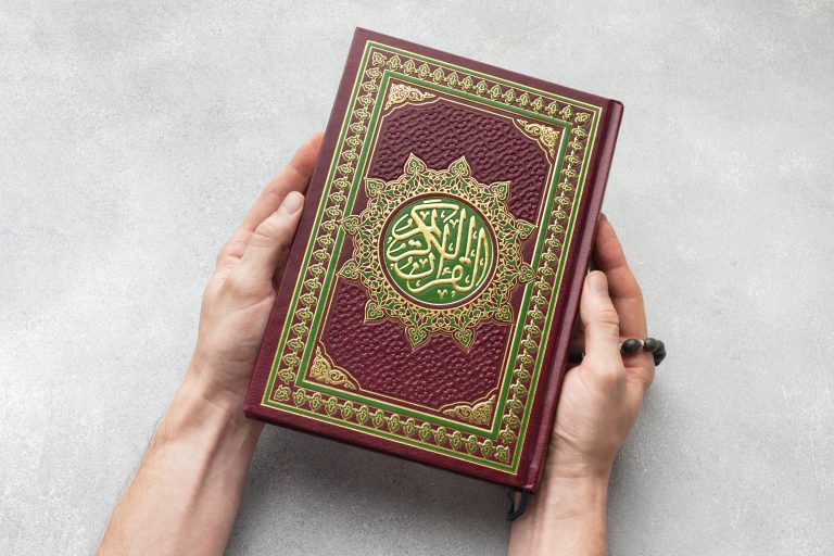 top view islamic new year with quran book
