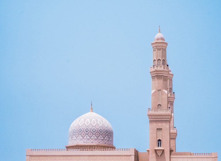 beautiful white mosque blue sky khasab oman 1